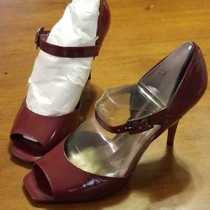 Dark red patent high heels